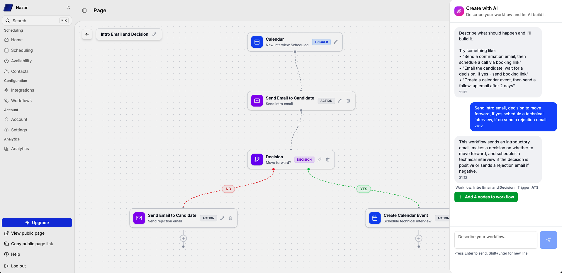 AI workflow builder generating an interview pipeline from a job description